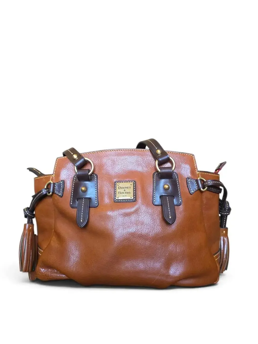 Dooney & Bourke Toledo Leather Winged Satchel Brown Tassel Shoulder Bag HTF
